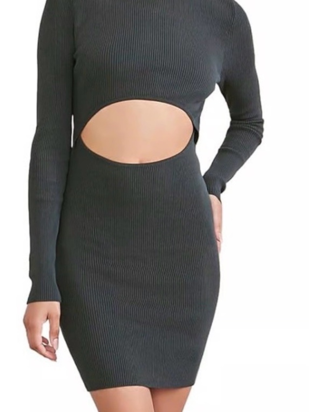 Wilfred Black Ribbed Long-Sleeve Cutout Dress